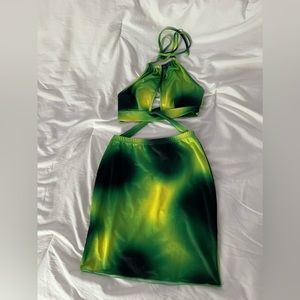 Green Ombre cut out tie black less dress